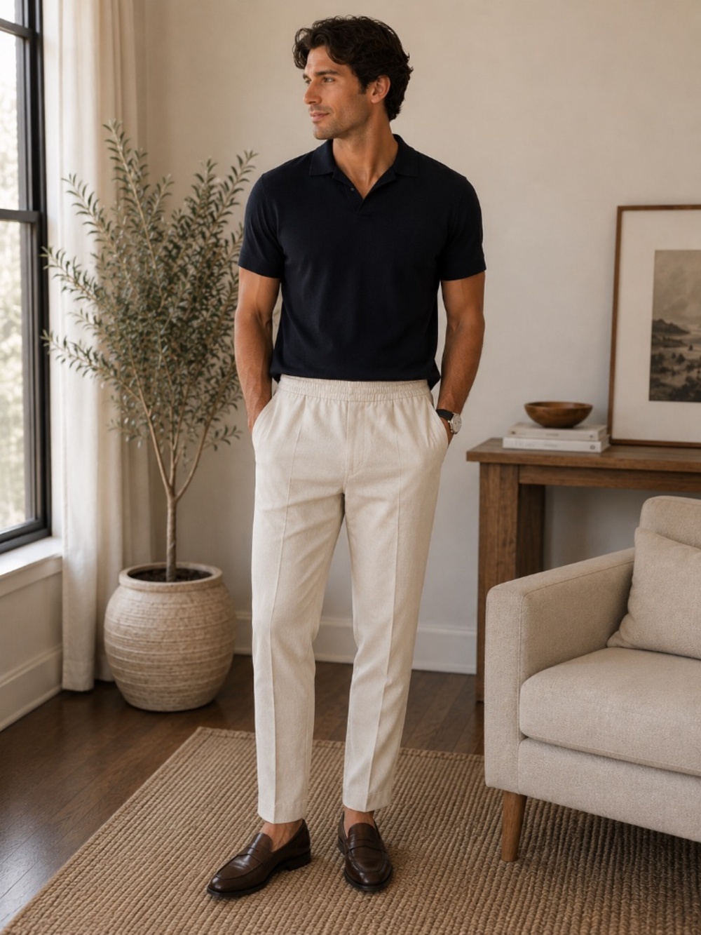 DSTLD Khaki Pants With drawstring inside